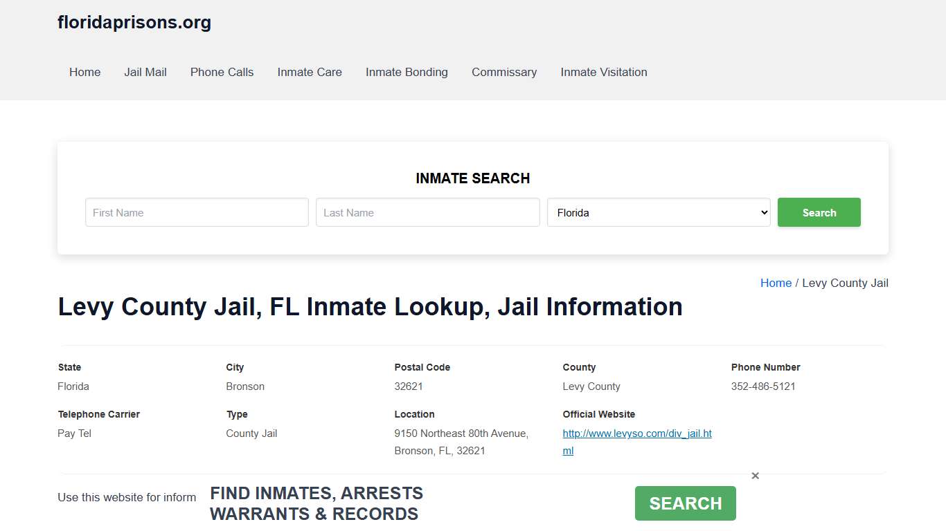 Levy County Jail, FL - Offender Locator, Contacts, Inmate Info